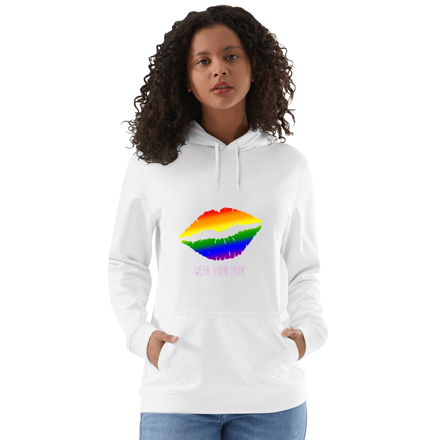 LGBTQ+ Wear Your Pride  Adult Cotton Hoodie. with logo