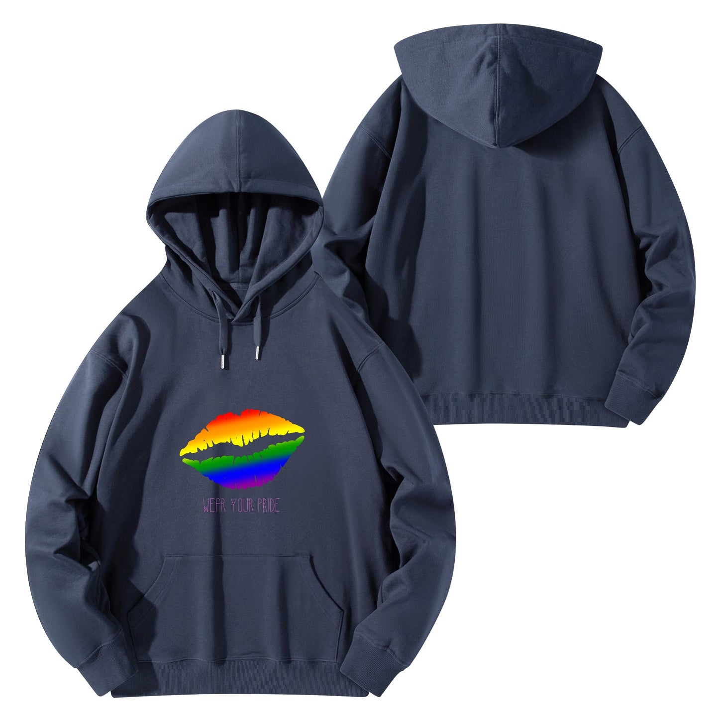 LGBTQ+ Wear Your Pride Adult Cotton Hoodie. with logo
