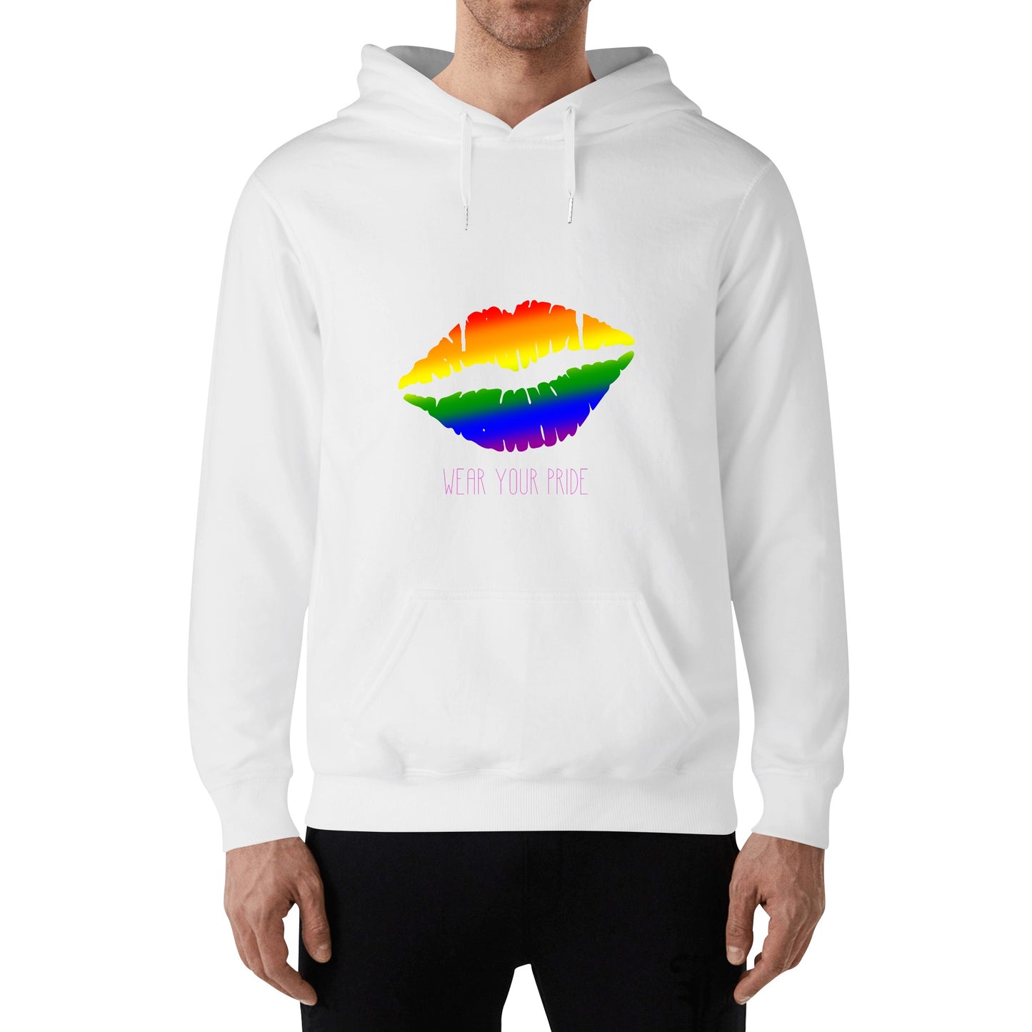 LGBTQ+ Wear Your Pride Adult Cotton Hoodie. with logo