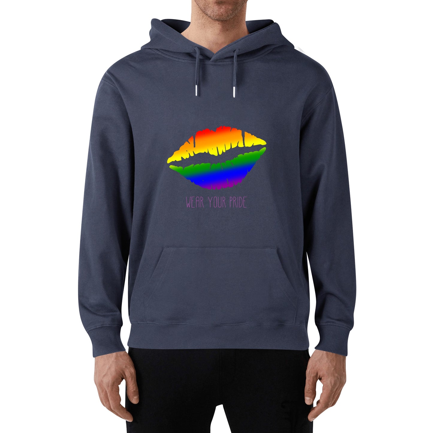 LGBTQ+ Wear Your Pride Adult Cotton Hoodie. with logo