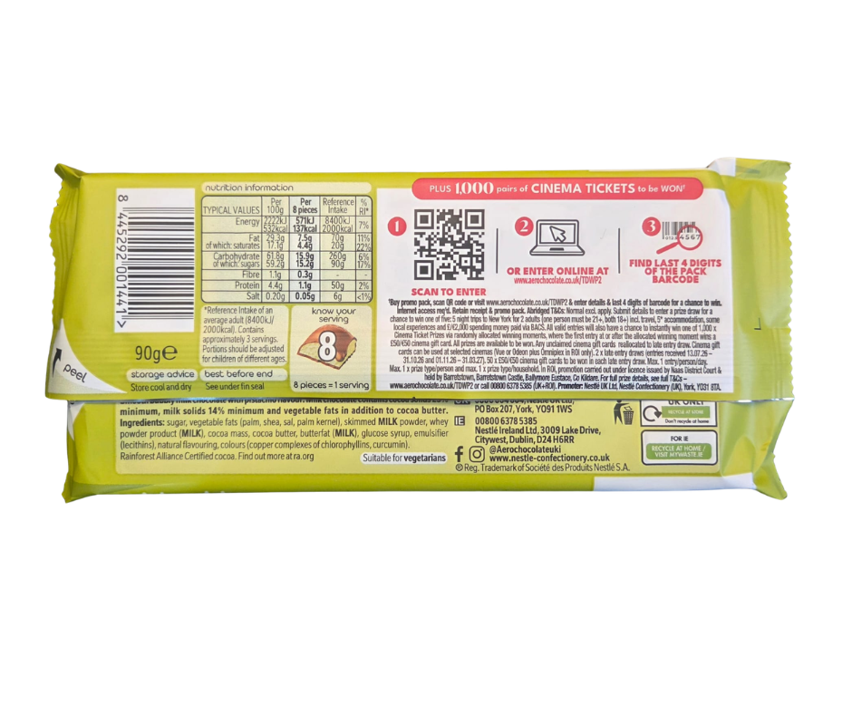 Aero Pistachio Flavour Milk Chocolate Sharing Bar 90g £1.65