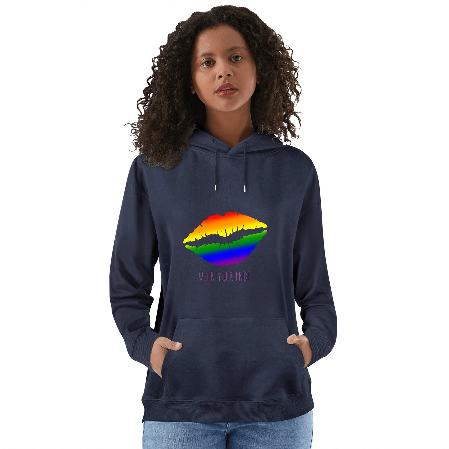 LGBTQ+ Wear Your Pride  Adult Cotton Hoodie. with logo