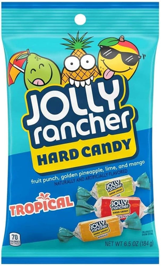 Jolly Rancher Hard Candy Tropical Peg Bag 184G - Fruit Punch, Golden pineapple, Lime and Mango Flavour