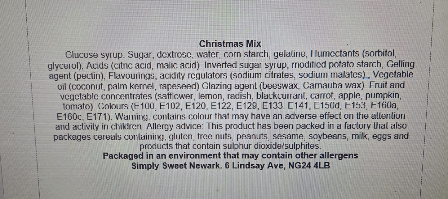 Christmas Pick'n'Mix sweet pouch. 500g and 1kg. Jelly and Fizzy mix